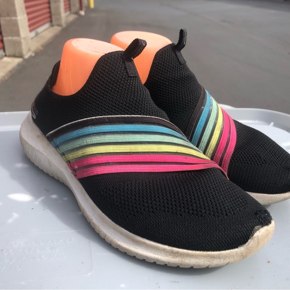 Skechers 13112 Ultra Flex Brightful Day Women’s Black Rainbow Sneakers Size 9 - Picture 8 of 11